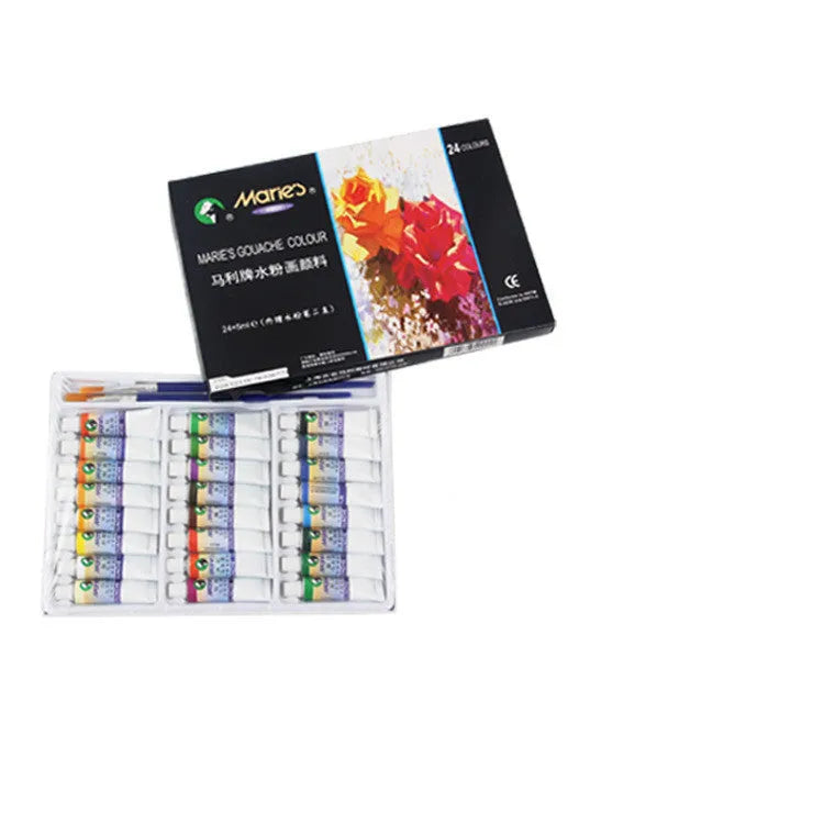 Marley gouache paint set showing multiple 5ml and 12ml pots in 12, 18 or 24 colour configurations