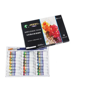 Marley gouache paint set showing multiple 5ml and 12ml pots in 12, 18 or 24 colour configurations