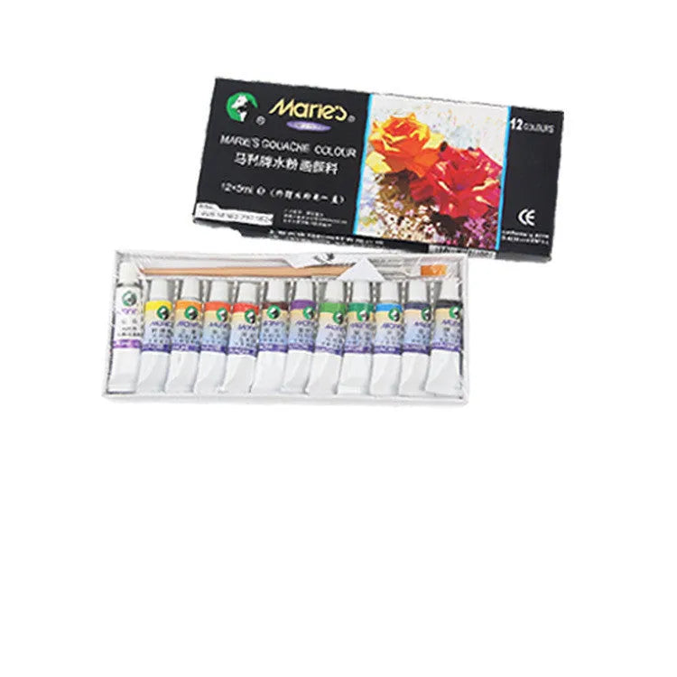 Marley gouache paint set showing multiple 5ml and 12ml pots in 12, 18 or 24 colour configurations
