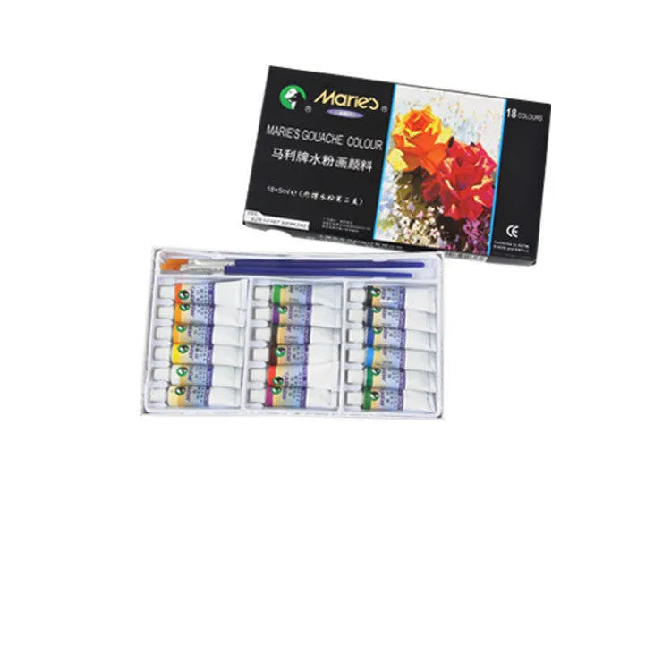 Marley gouache paint set showing multiple 5ml and 12ml pots in 12, 18 or 24 colour configurations