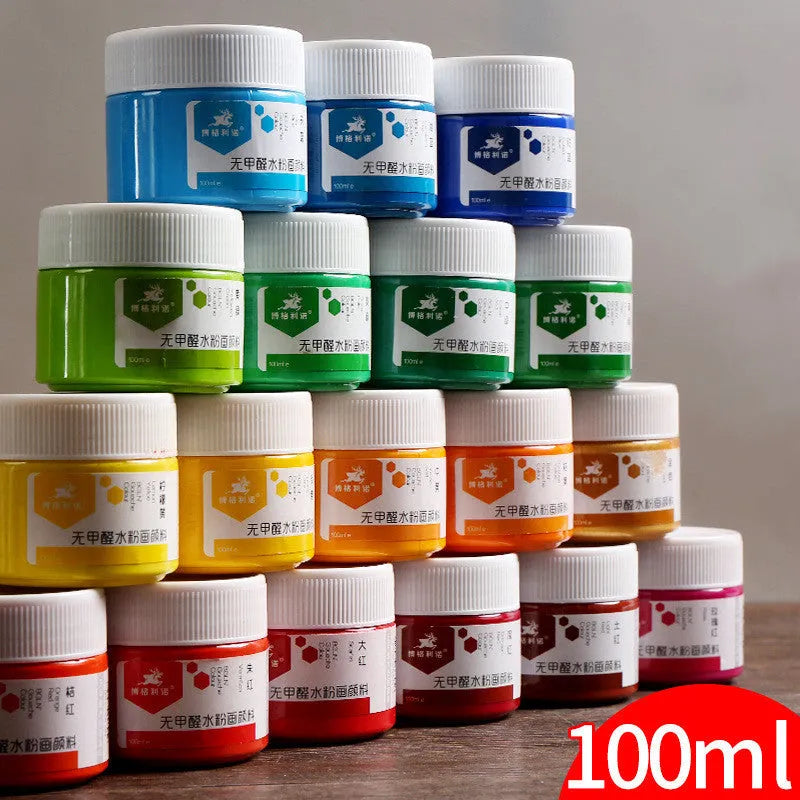 Bottled gouache paint set with 100g pigments in eight colours for beginner art projects