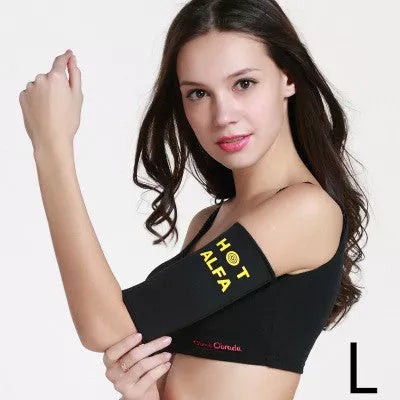 Women's Sauna Arm Slimming Sleeve Wraps in black and red for weight loss and arm shaping