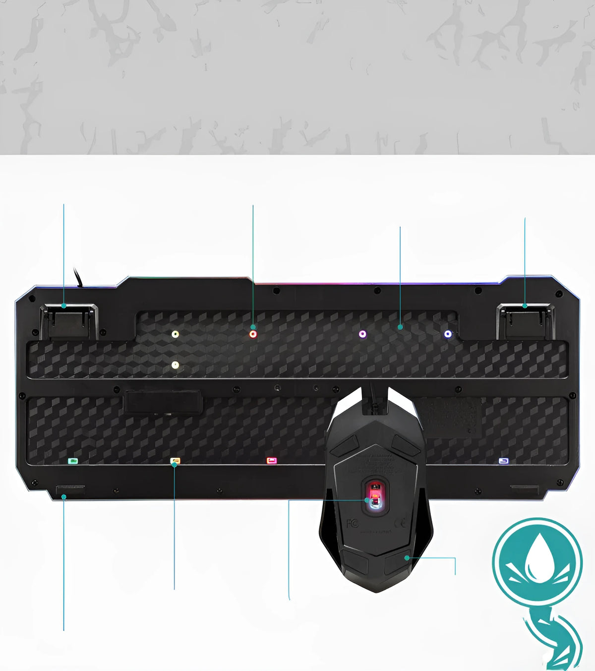 Wired USB keyboard and mouse set with backlight and 2400dpi optical mouse in SET1 or SET2 colour