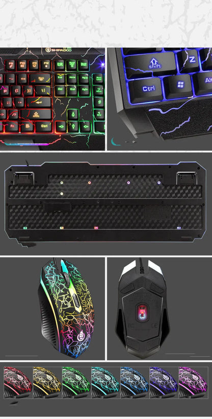 Wired USB keyboard and mouse set with backlight and 2400dpi optical mouse in SET1 or SET2 colour