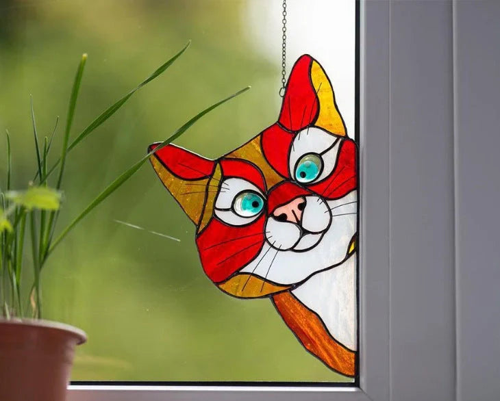 Colorful PVC cat window sticker with double-sided design for home and car decoration