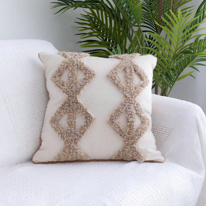 Square tufted throw pillow with Moroccan fringe detailing measuring 45x45cm with cotton cover