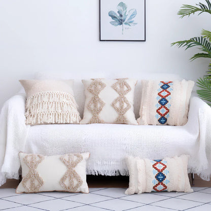 Square tufted throw pillow with Moroccan fringe detailing measuring 45x45cm with cotton cover