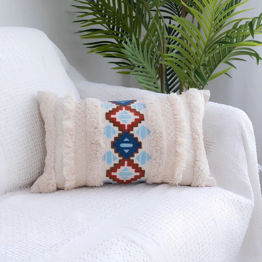 Square tufted throw pillow with Moroccan fringe detailing measuring 45x45cm with cotton cover