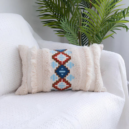 Square tufted throw pillow with Moroccan fringe detailing measuring 45x45cm with cotton cover