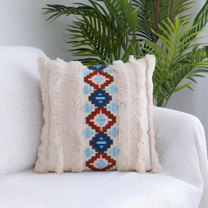 Square tufted throw pillow with Moroccan fringe detailing measuring 45x45cm with cotton cover
