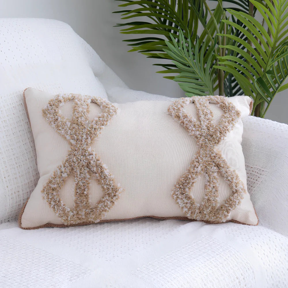 Square tufted throw pillow with Moroccan fringe detailing measuring 45x45cm with cotton cover