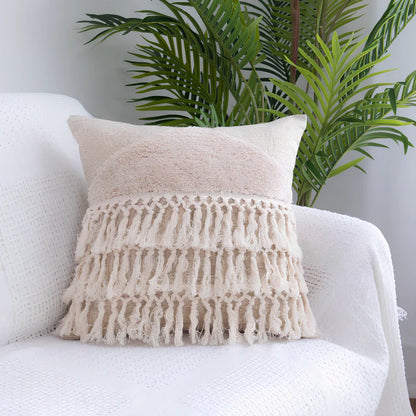 Square tufted throw pillow with Moroccan fringe detailing measuring 45x45cm with cotton cover