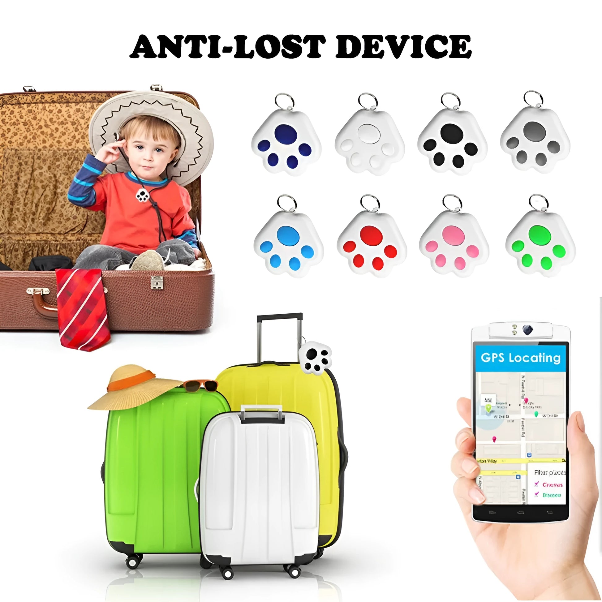 Small black dog paw shaped Bluetooth tracker for finding keys and phones with two-way alarm.