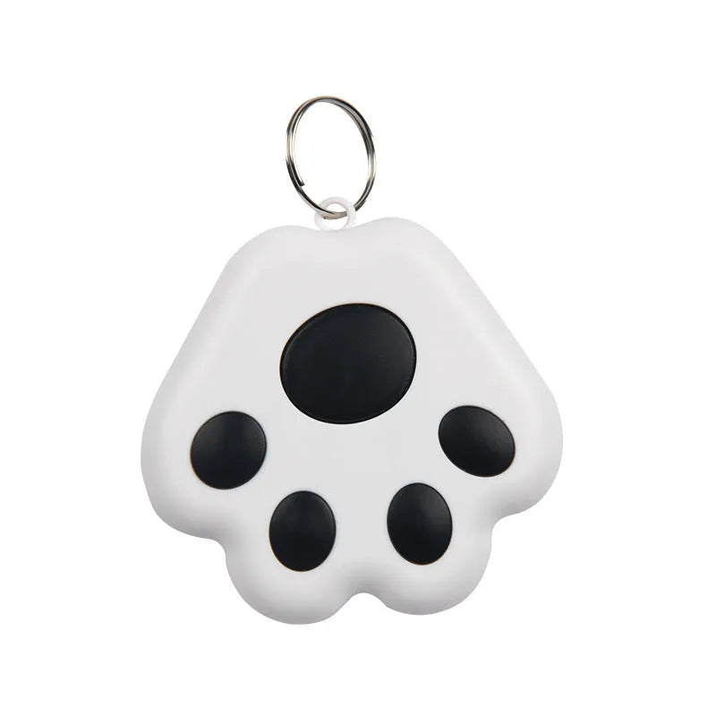 Small black dog paw shaped Bluetooth tracker for finding keys and phones with two-way alarm.
