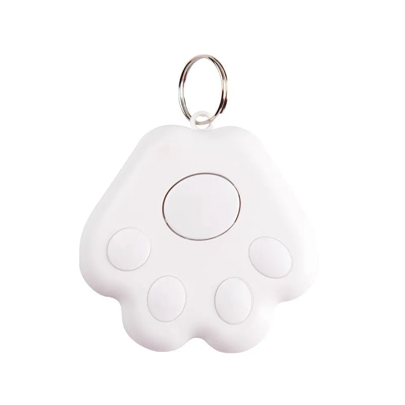 Small black dog paw shaped Bluetooth tracker for finding keys and phones with two-way alarm.