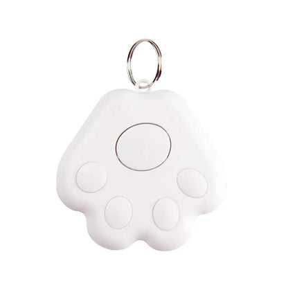 Small black dog paw shaped Bluetooth tracker for finding keys and phones with two-way alarm.