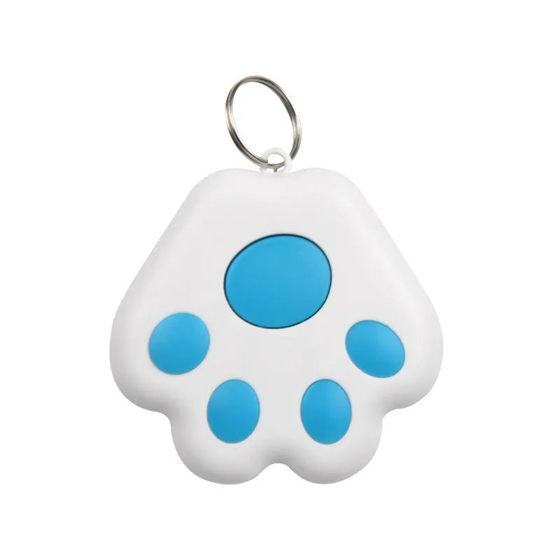 Small black dog paw shaped Bluetooth tracker for finding keys and phones with two-way alarm.