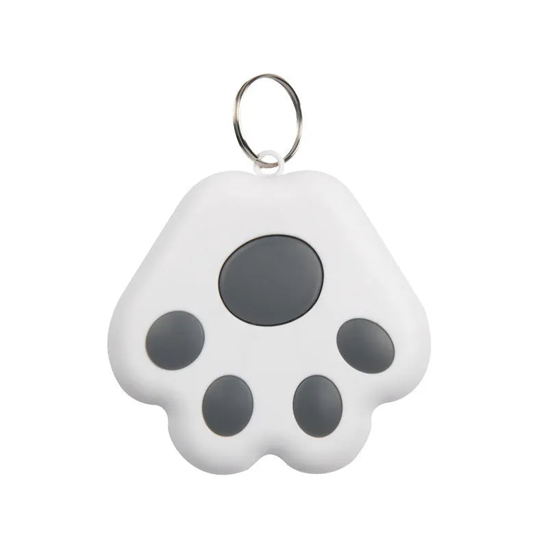 Small black dog paw shaped Bluetooth tracker for finding keys and phones with two-way alarm.