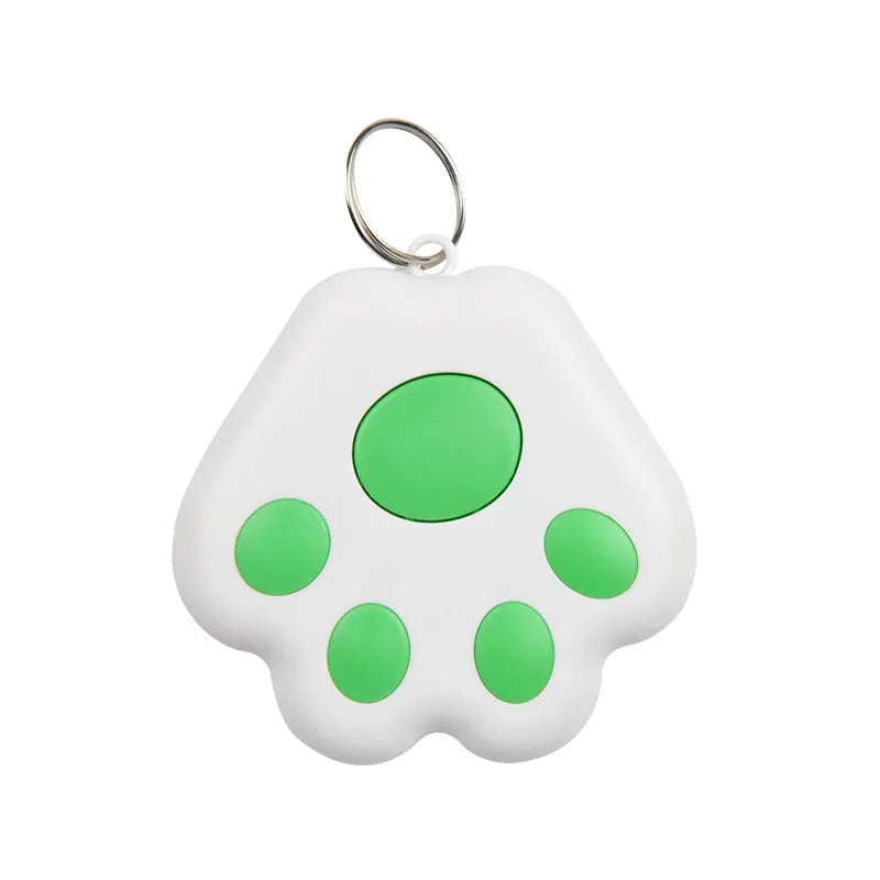 Small black dog paw shaped Bluetooth tracker for finding keys and phones with two-way alarm.