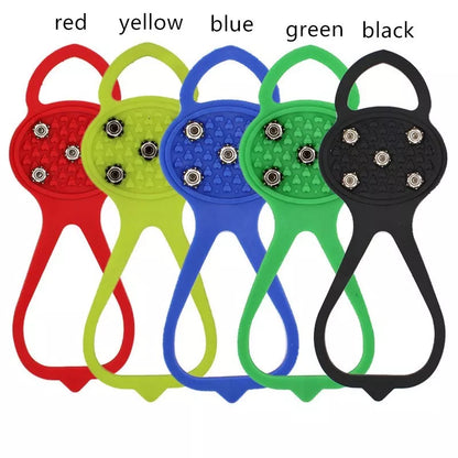 Unisex 5-toothed ice grippers for shoes, featuring durable rubber and steel teeth for superior traction on ice and snow.