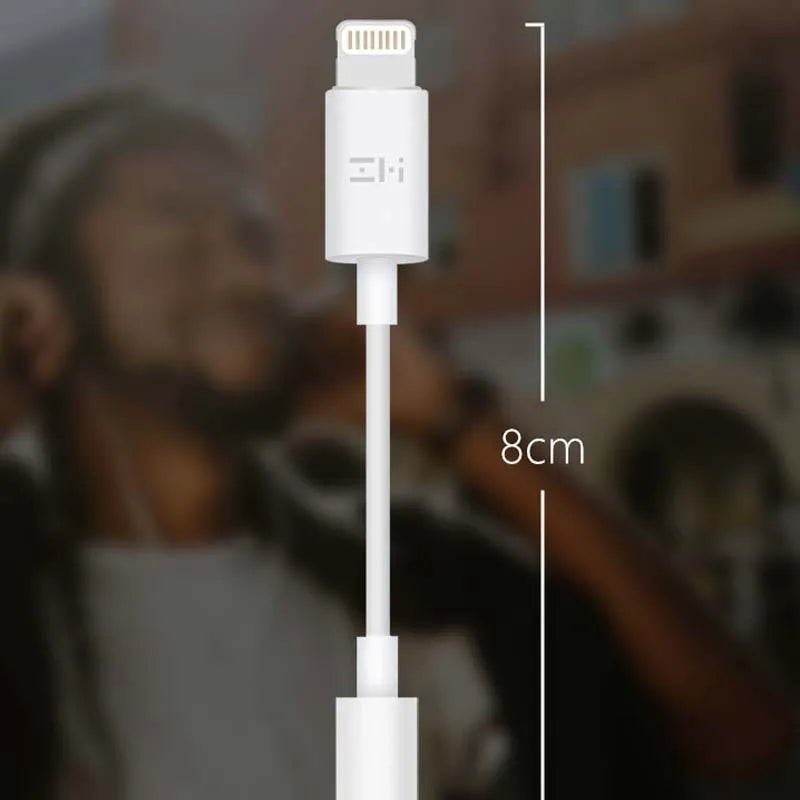 White Lightning to 3.5mm audio adapter cable for iPhone compatibility with 8cm length