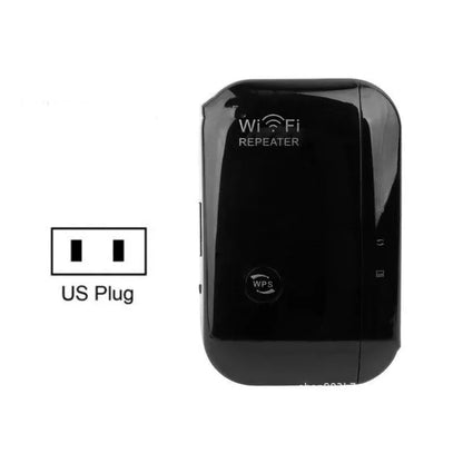 Black and white Wi-Fi repeater with UK plug, compact size 7.8x5x6cm, includes network cable