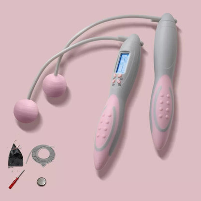 Electronic counting skipping rope with silicone handles for fitness and weight loss