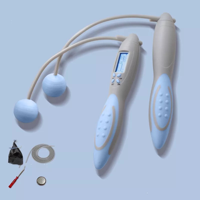 Electronic counting skipping rope with silicone handles for fitness and weight loss