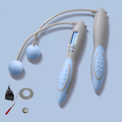 Electronic counting skipping rope with silicone handles for fitness and weight loss