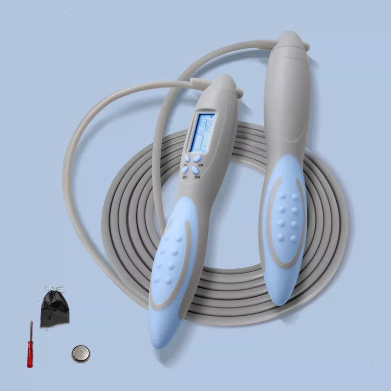 Electronic counting skipping rope with silicone handles for fitness and weight loss