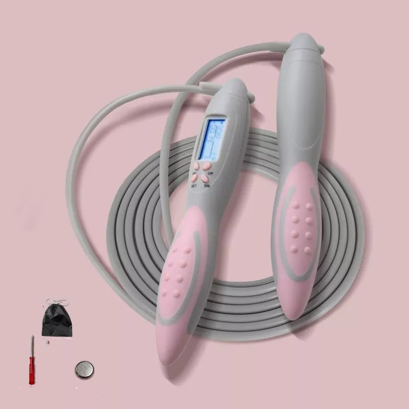 Electronic counting skipping rope with silicone handles for fitness and weight loss