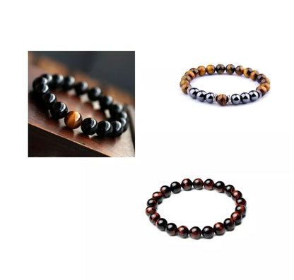 Natural Black Onyx and Tiger Eye Energy Bracelet with elastic rope