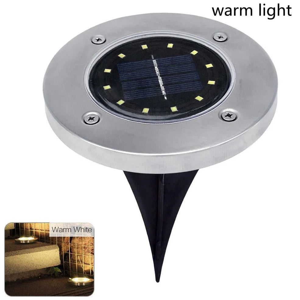 12 LED solar underground lawn light with 12x12x14cm dimensions and IP65 waterproof rating