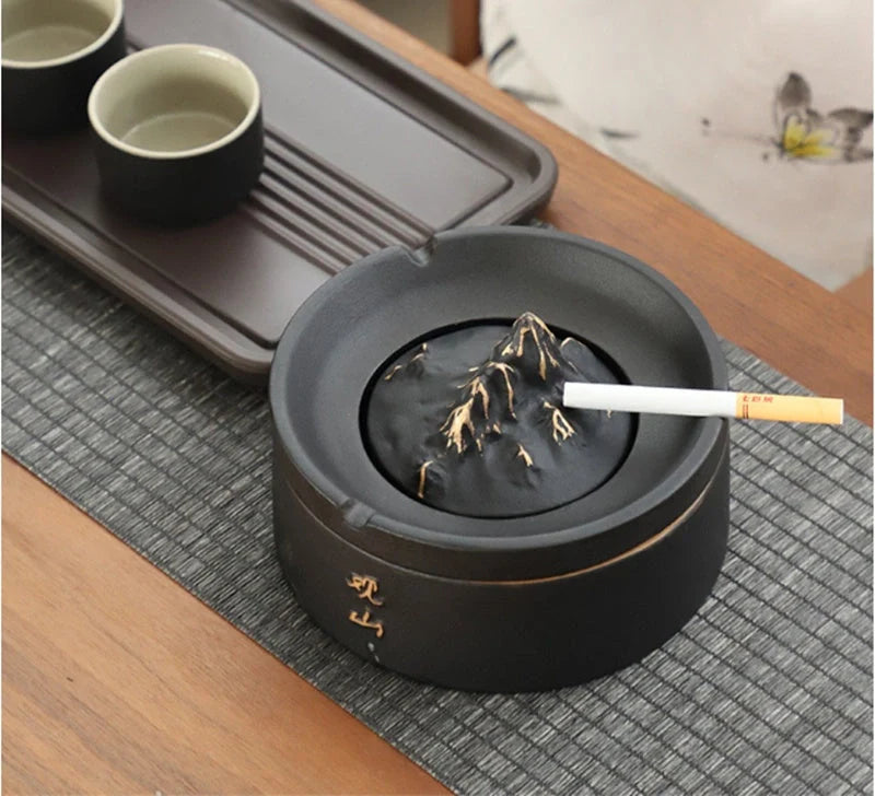New Chinese Ceramic Ashtray in black and green options, durable and stylish smoking accessory