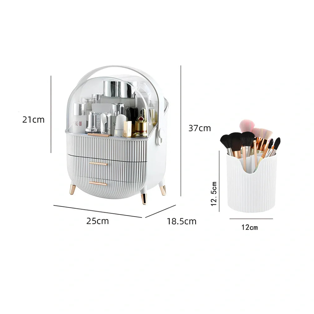 Light luxury cosmetic storage box in green ABS+PS with dustproof lid for skincare organisation