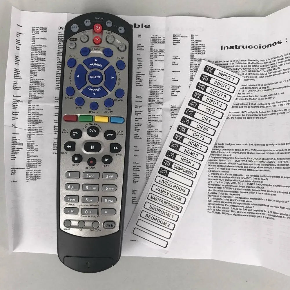 Black DISH Network universal remote control with flat design, compatible with satellite receiver code 20.1