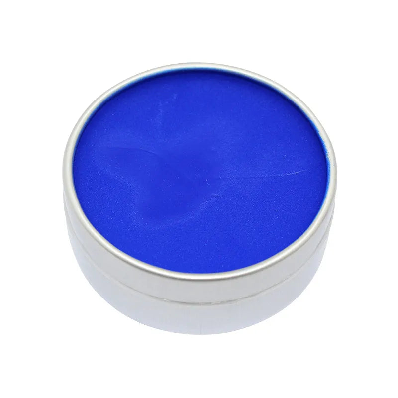 Set of 12 rectangular face paint cakes in assorted colours including black, red, gold, silver, blue, and green.