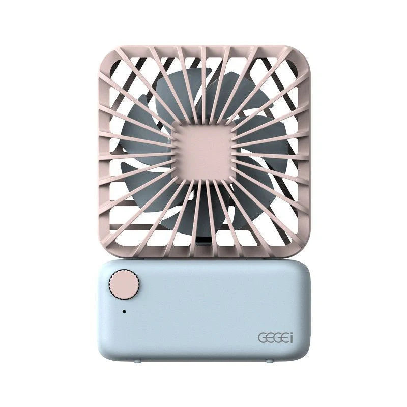 Square Pocket Mini Fan in pink, blue, and green with 3 wind levels and 800 mAh battery