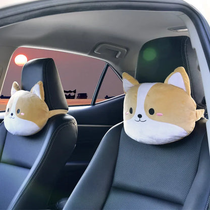 Corgi Shiba Inu cartoon car pillow in headrest U pillow and lumbar pillow styles with polyester cover and cotton filling