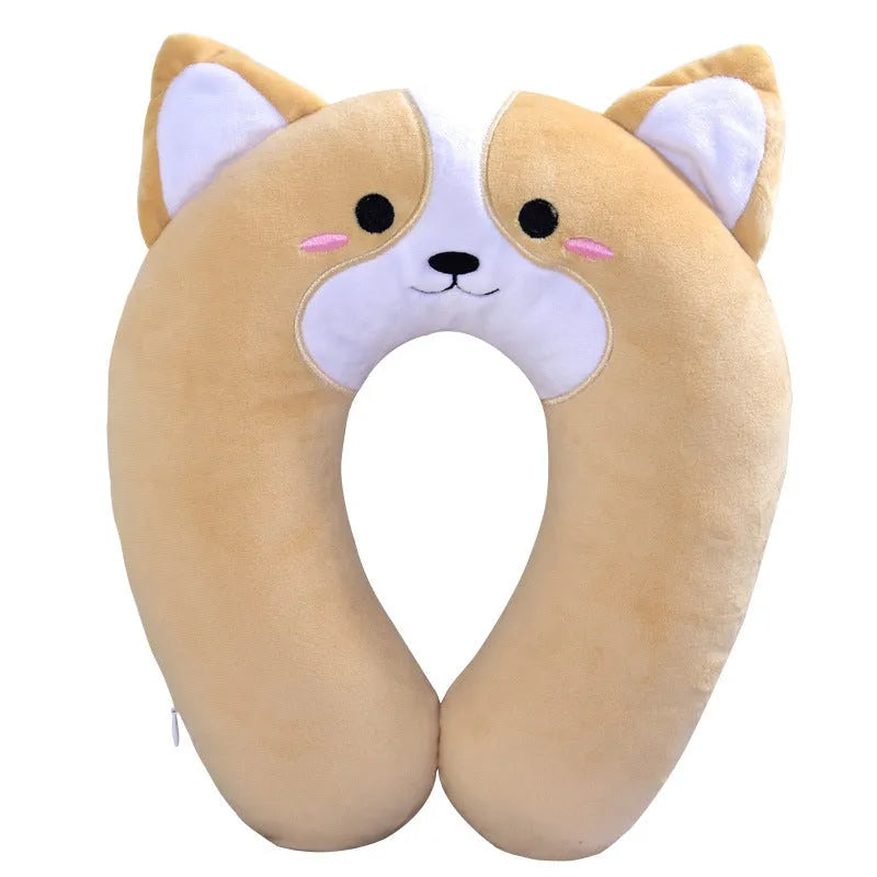 Corgi Shiba Inu cartoon car pillow in headrest U pillow and lumbar pillow styles with polyester cover and cotton filling