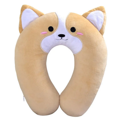 Corgi Shiba Inu cartoon car pillow in headrest U pillow and lumbar pillow styles with polyester cover and cotton filling