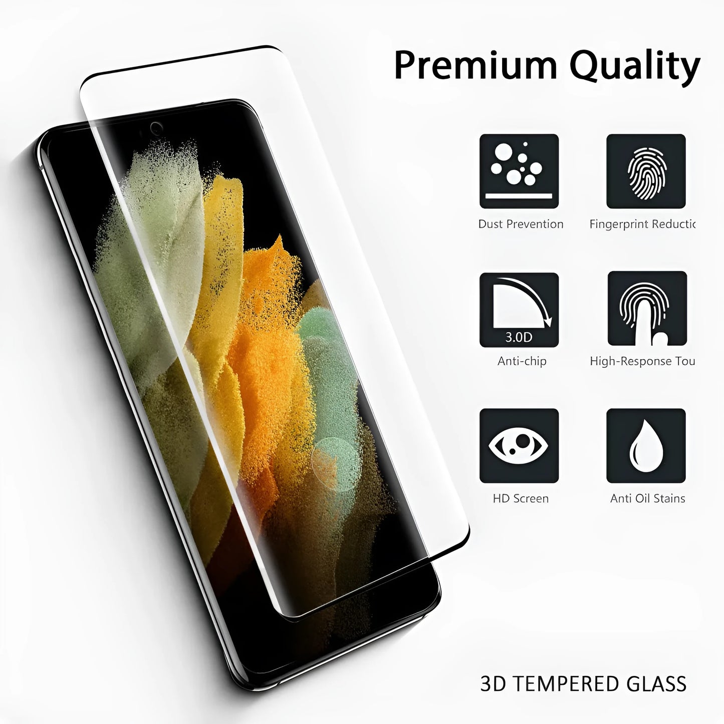 Samsung Galaxy S21 Ultra tempered glass screen protector for curved edge display