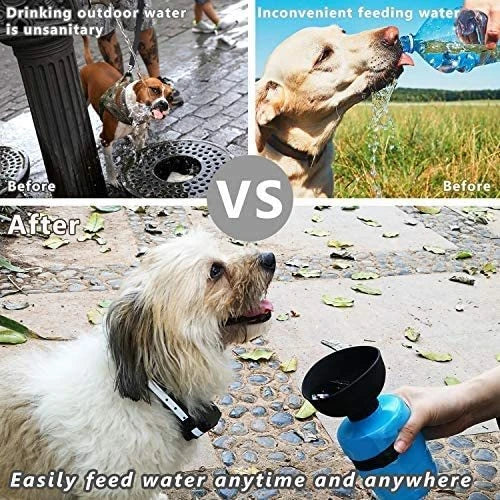 Leakproof foldable dog water bottle with built-in water bowl for convenient hydration on the go