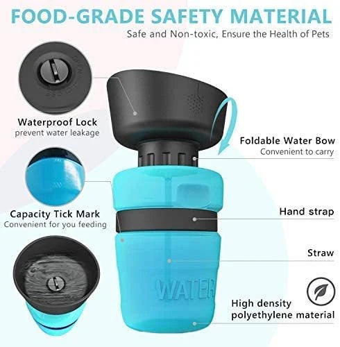 Leakproof foldable dog water bottle with built-in water bowl for convenient hydration on the go