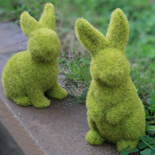Green flocking artificial plant grass Easter rabbit ornament in sitting and standing styles
