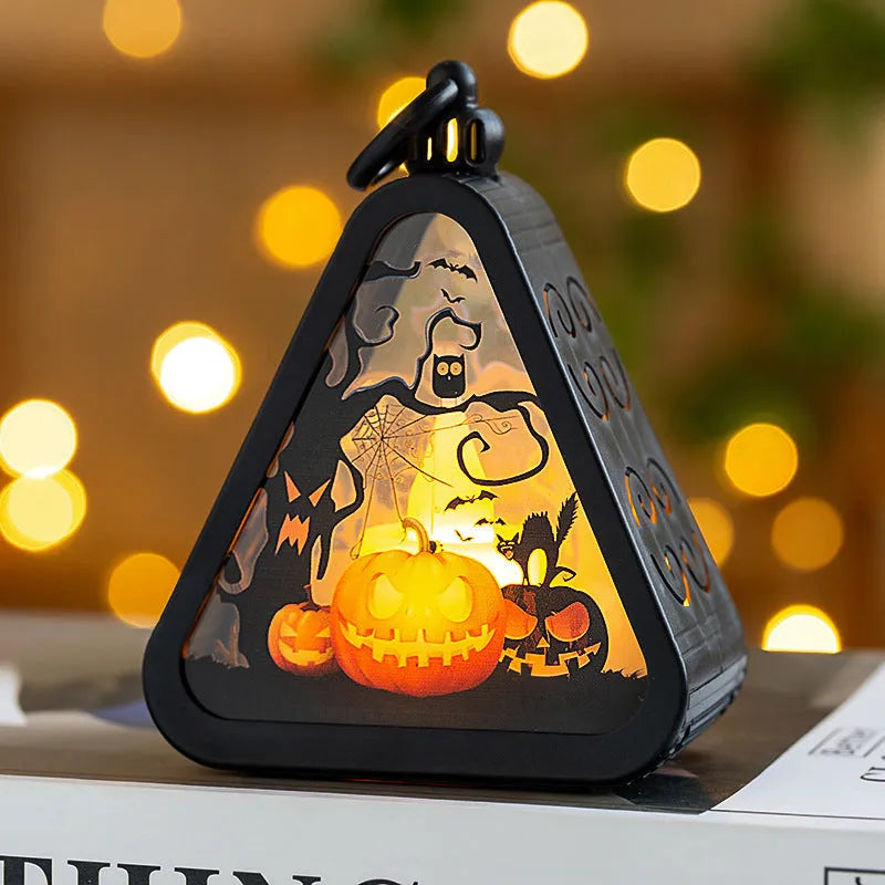 Halloween decoration prop measuring 8.9x5.2x11.5cm with plastic and glass construction in pumpkin, witch, castle, or ghost hand theme
