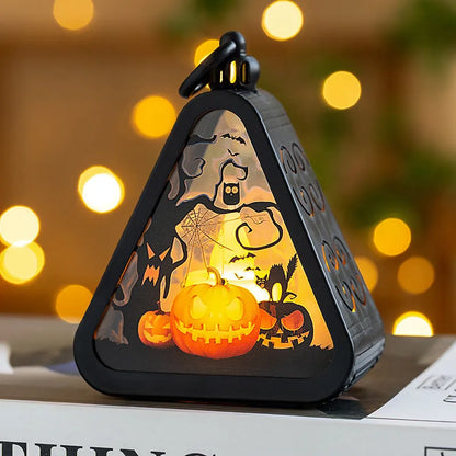 Halloween decoration prop measuring 8.9x5.2x11.5cm with plastic and glass construction in pumpkin, witch, castle, or ghost hand theme