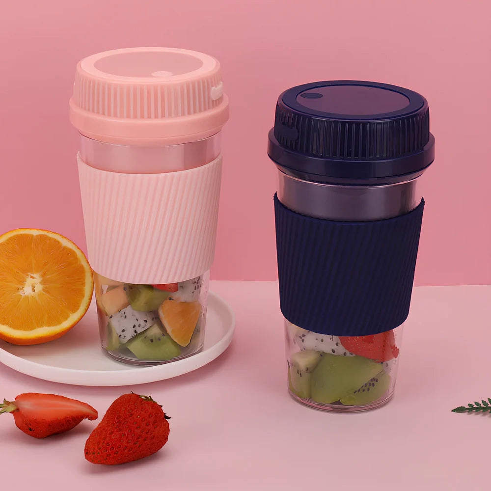 Pink portable USB blender with 400ml container, 37W motor, and 300ml juice capacity