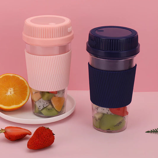 Pink portable USB blender with 400ml container, 37W motor, and 300ml juice capacity