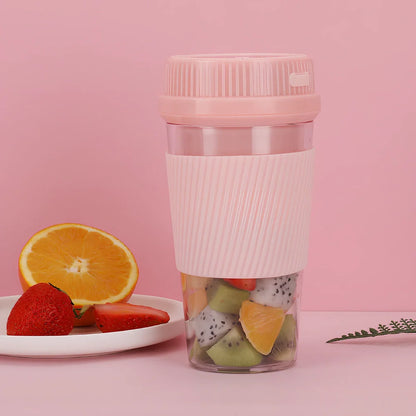 Pink portable USB blender with 400ml container, 37W motor, and 300ml juice capacity